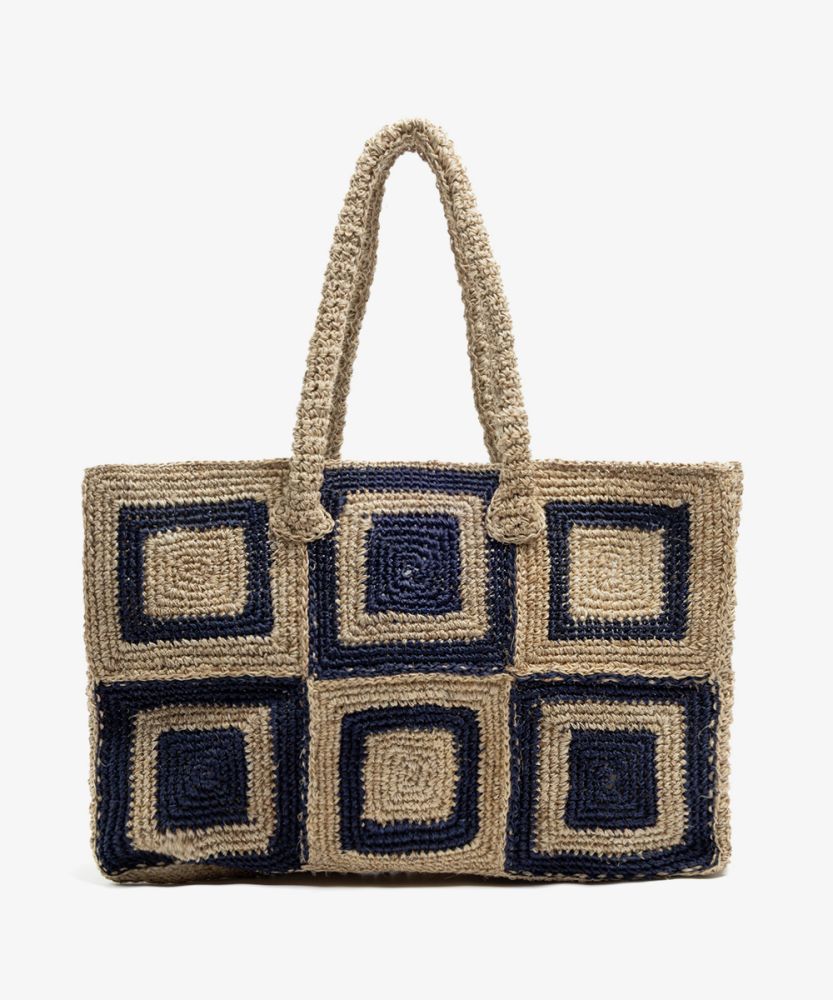 FIQUE BAG RECTANGULAR - BEIGE & NAVY BLUE