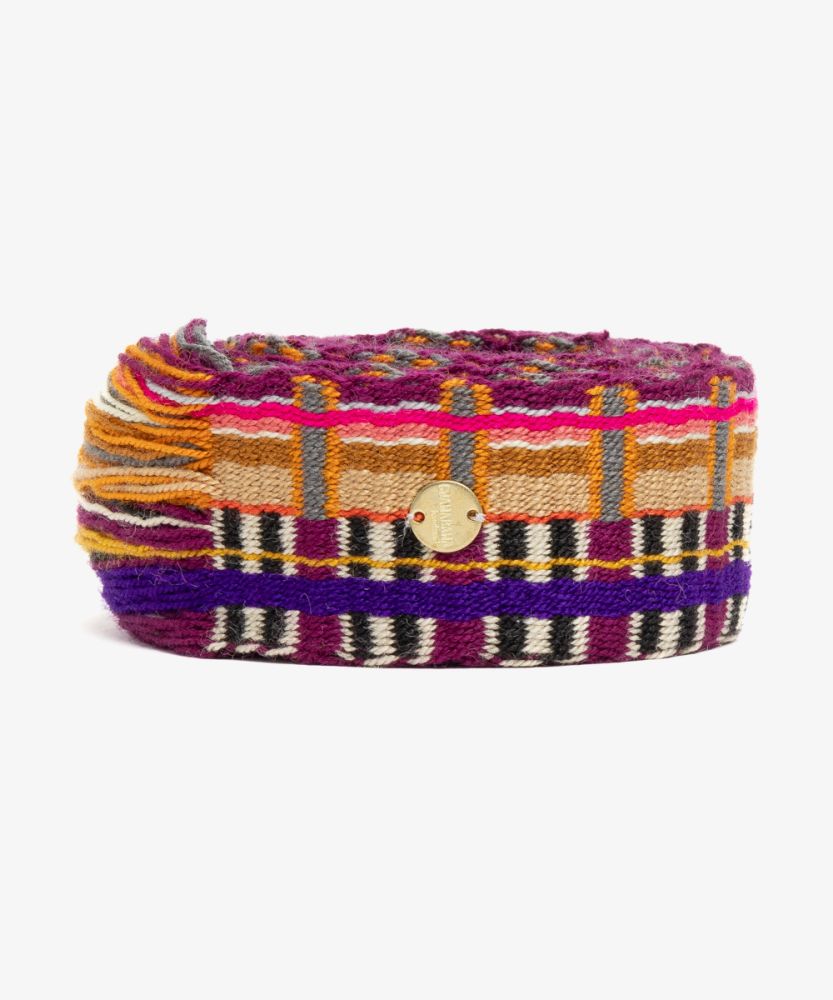 Belt with fringes purple & beige