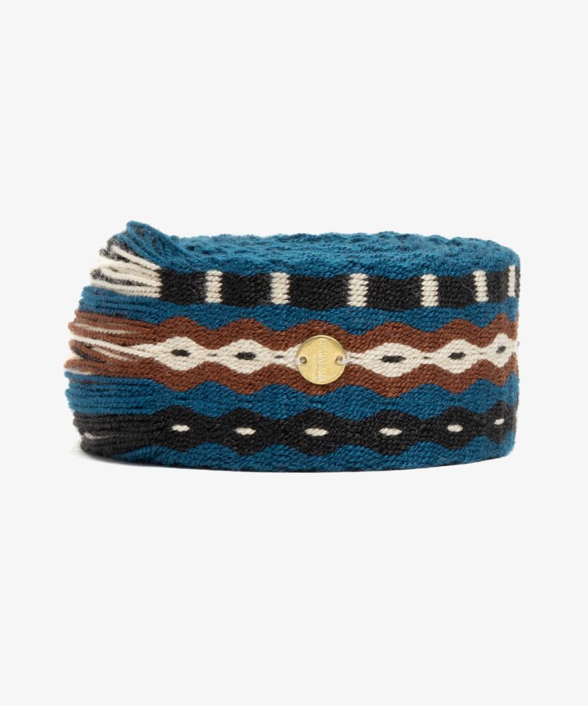 Cinturón de flecos azul y marron