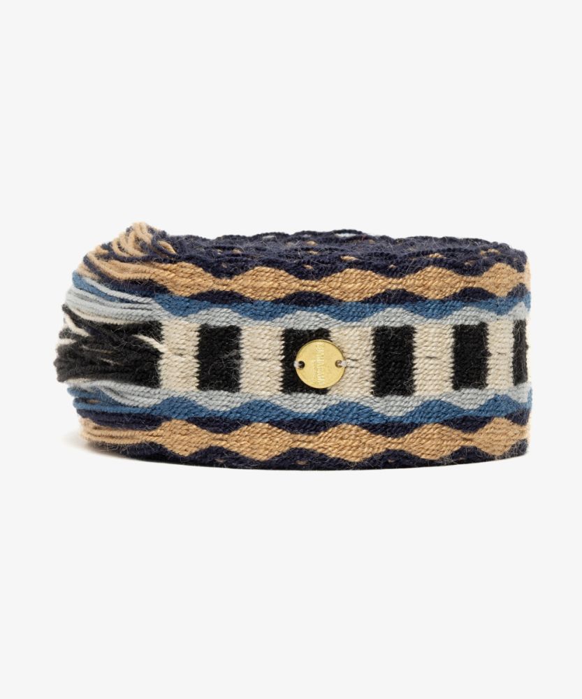 Belt with fringes blue & beige