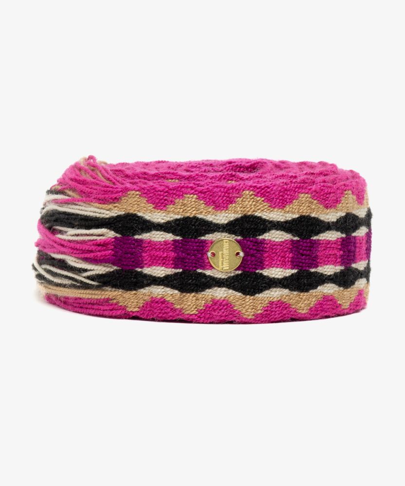 Belt with fringes pink & beige