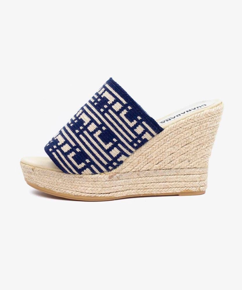 ALPARGATA MULE CON TACÓN - KONGUR - AZUL MARINO & BEIGE