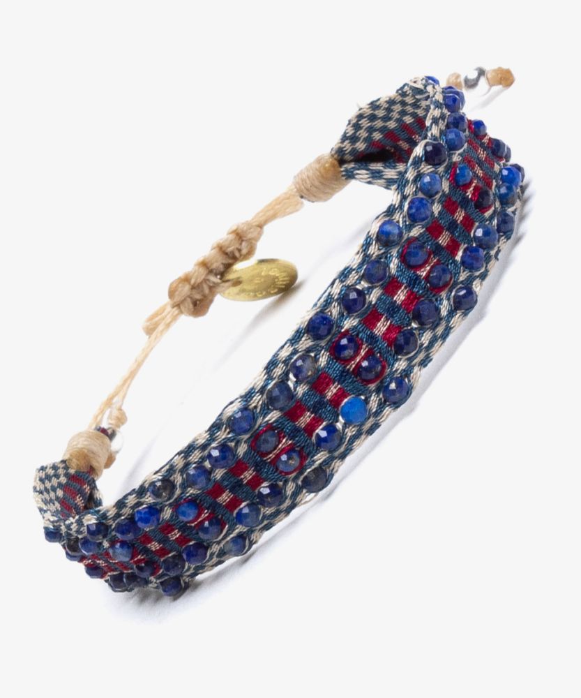 Bracelet Argantina Maxi - AZUL MARINO Y BURDEOS CON PIEDRA LAPISLAZULI
