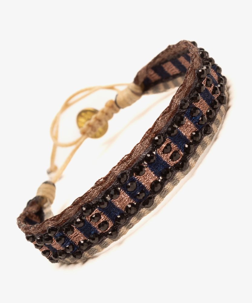 Bracelet Argantina Maxi - MARRÓN Y COBRE CON PIEDRA PIRITA NEGRA