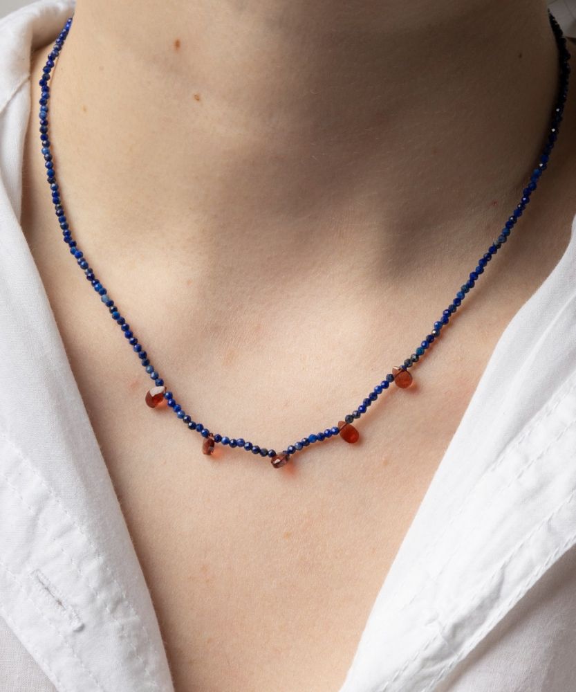 Martha necklace - Lapislazuli with 5 semi precious stones drops