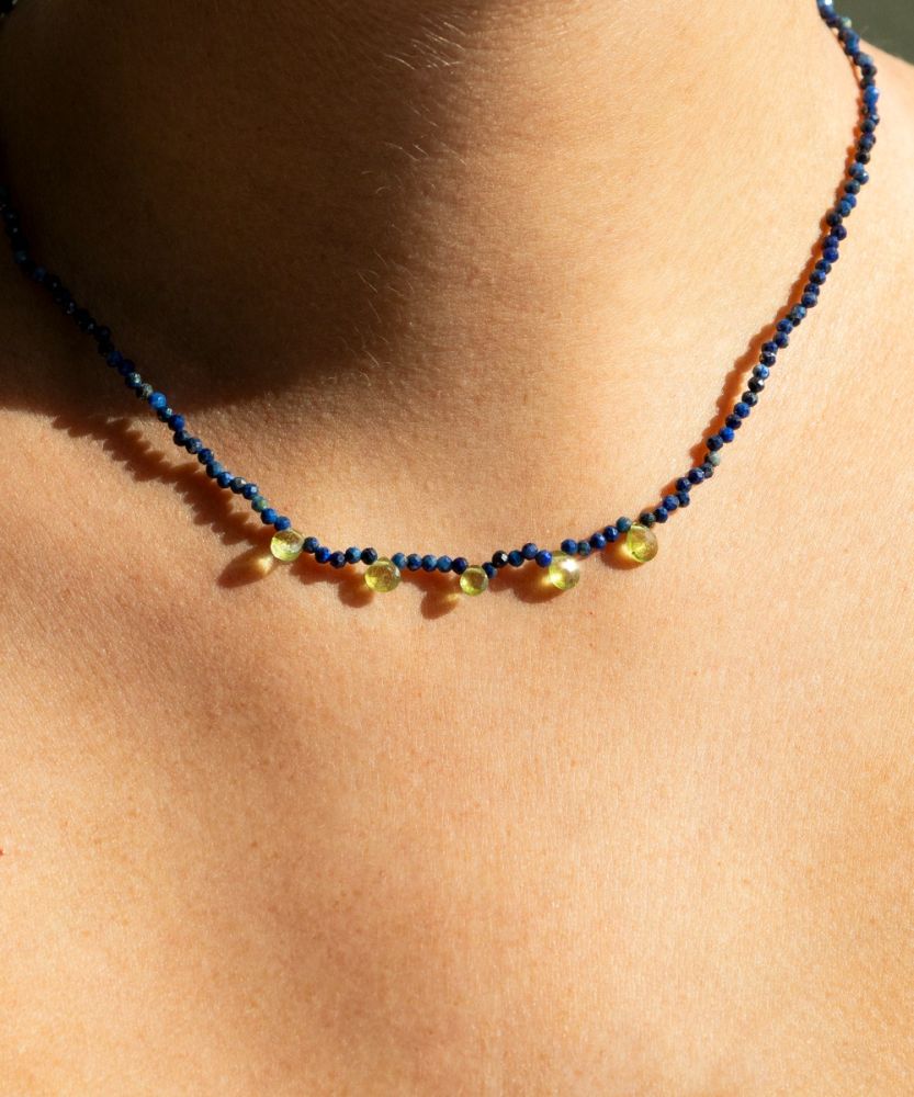 Martha necklace - with 5 semi precious stones drops
