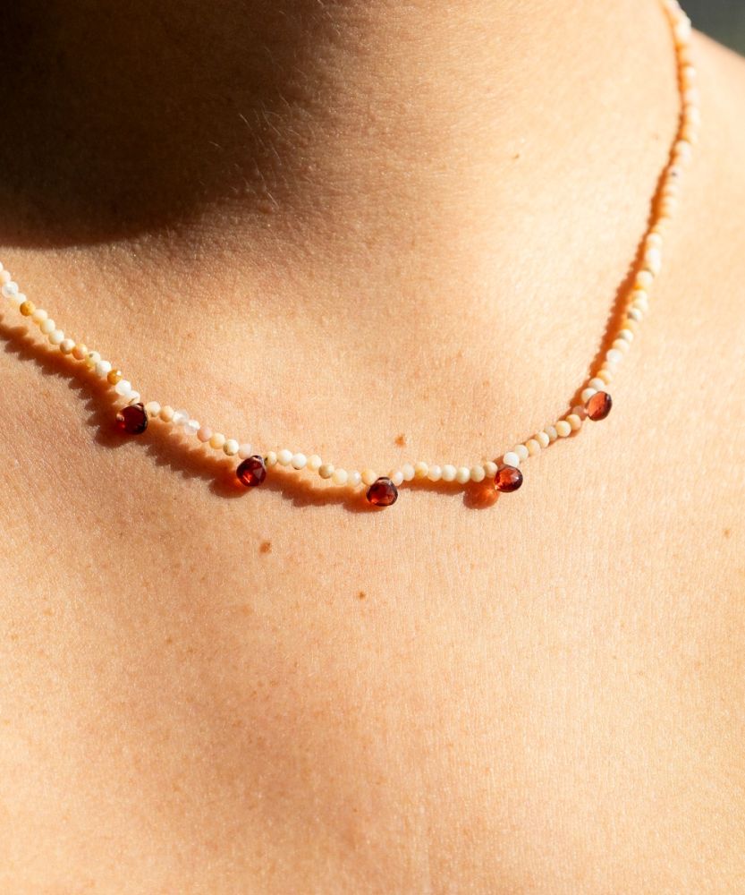 Martha necklace - Salmon moonstone with 5 semi precious stones drops