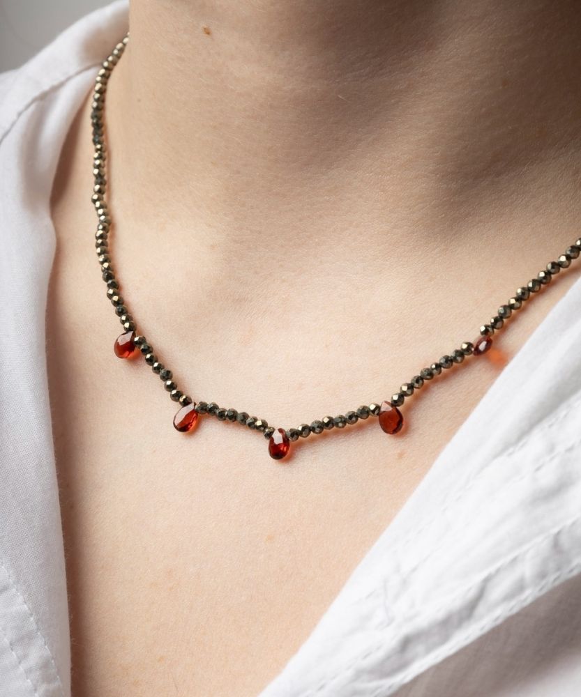 Martha necklace -  Pyrite with 5 semi precious stones drops