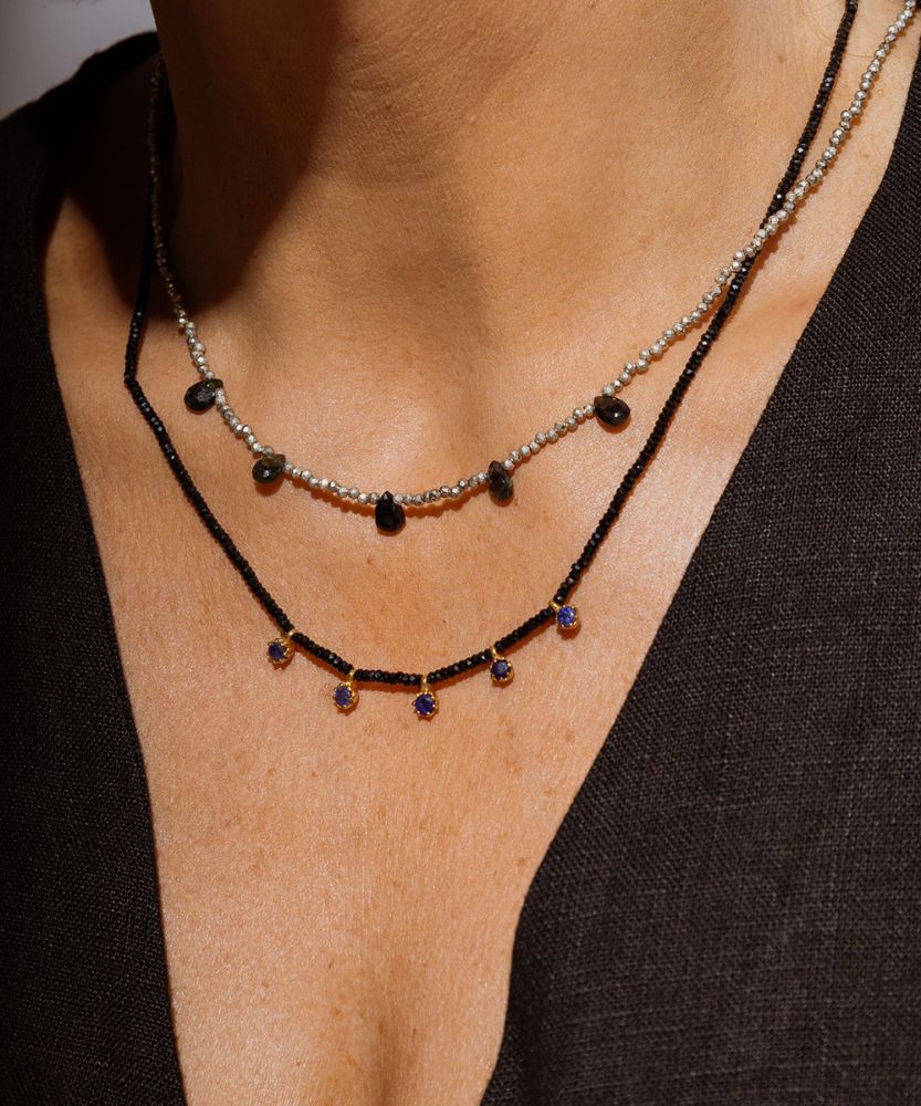Collar Martha - Pirita plata con 5 gotas de piedras semi preciosas