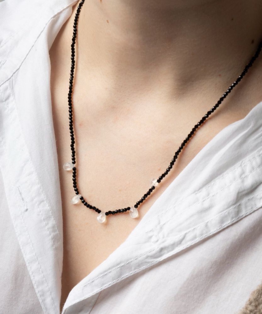 Martha necklace - BLACK SPINEL with 5 semi precious stones drops