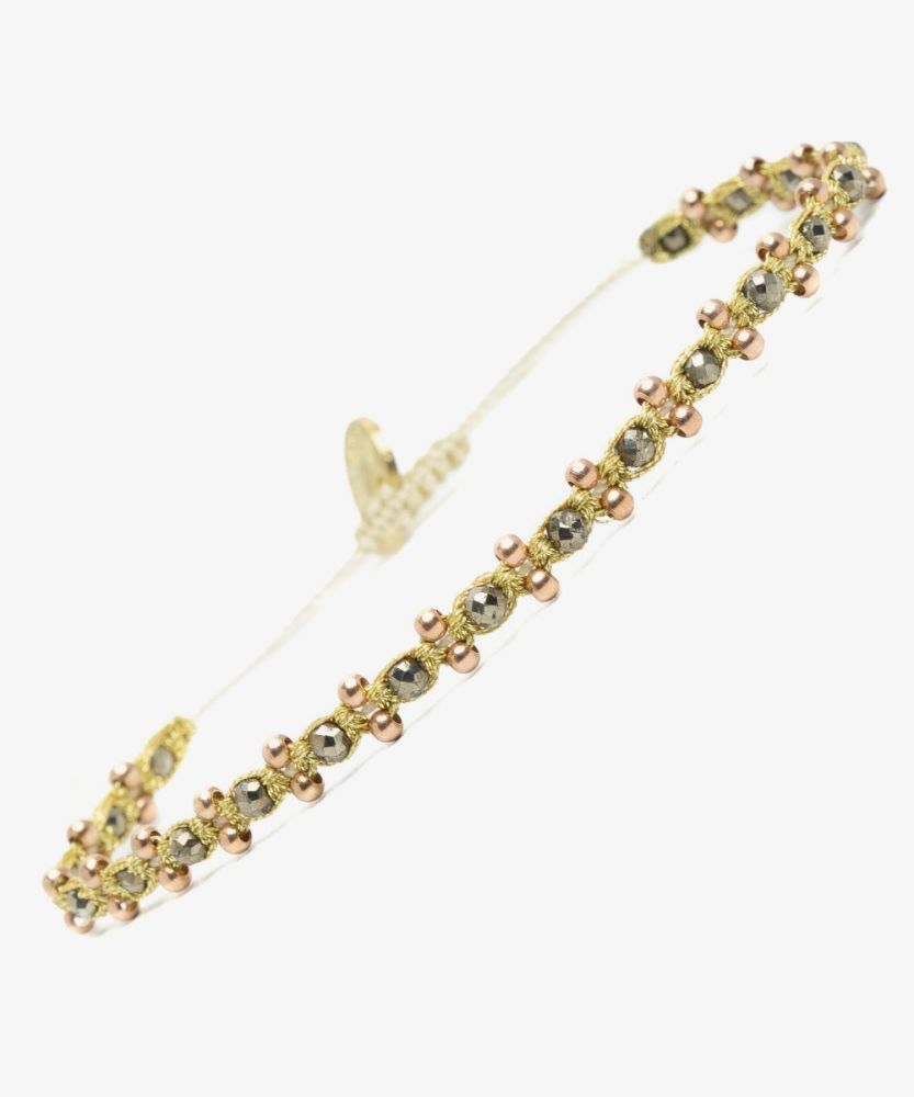 Pulsera TULIP - BEADS BAÑADOS EN ORO CON PIRITA VERDE