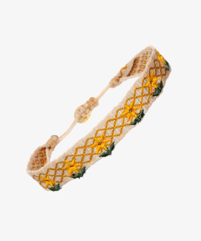 EMBROIDERED BRACELET - RHOMBUS BEIGE & MUSTARD