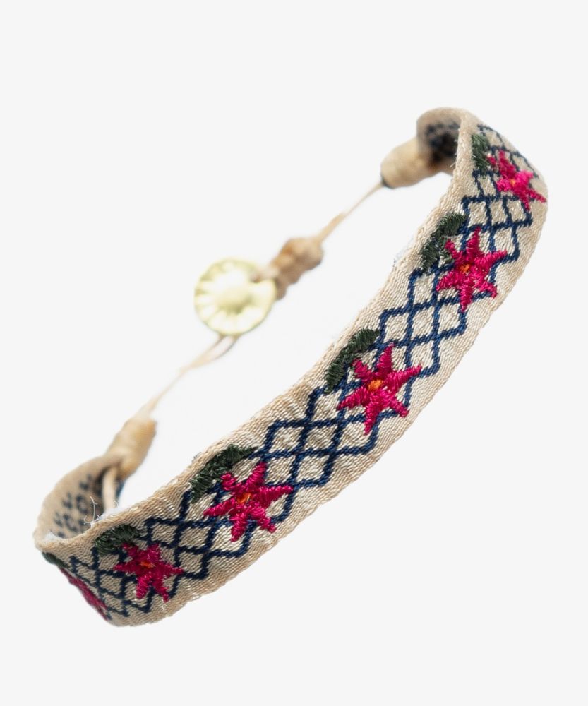 EMBROIDERED BRACELET - RHOMBUS BEIGE & NAVY