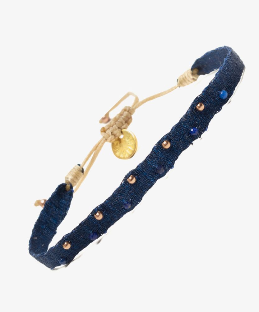 Pulsera Argantina ALAMEIN 120 - AZUL CON BEADS BAÑADOS EN ORO