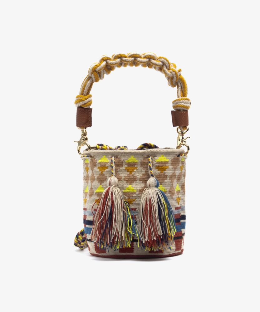 Crossbody Bag M with short macrame handle - SWAN - BEIGE  & YELLOW