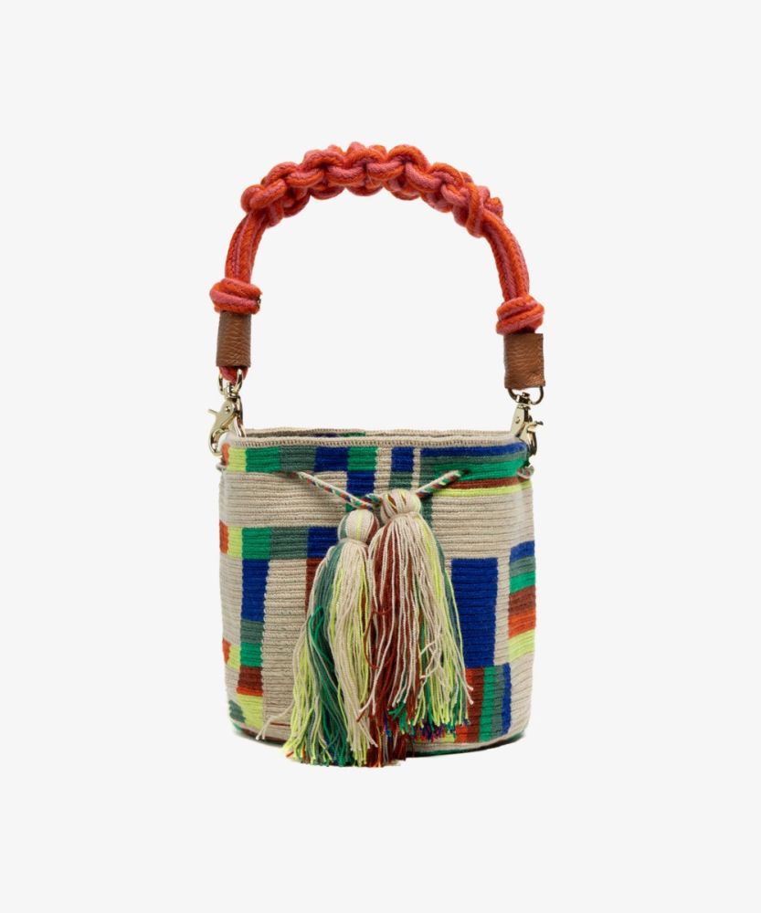 Crossbody Bag M with short macrame handle - CAPRICORNUS - BEIGE & MULTICOLOR