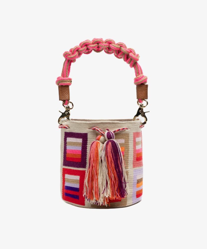 Crossbody Bag M with short macrame handle - ORION - TOAST & MULTICOLOR