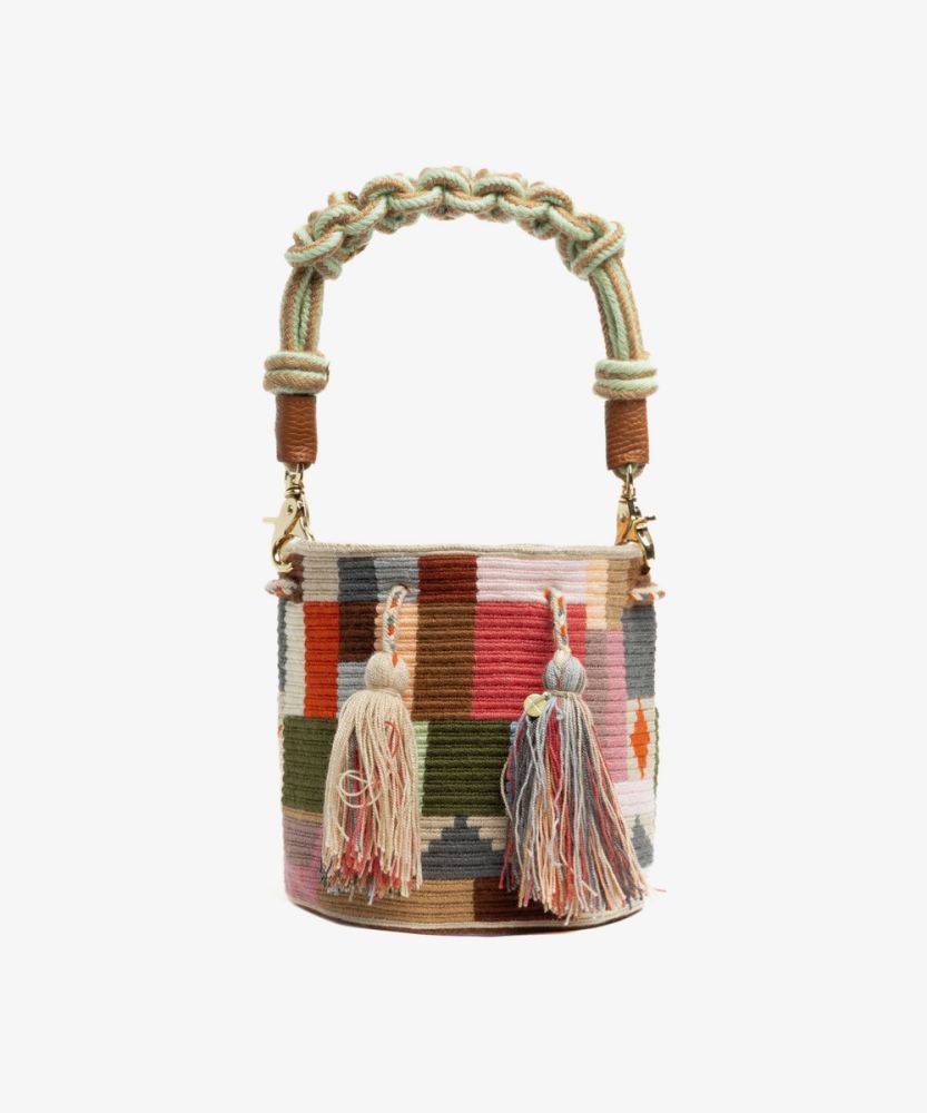BOLSO CRUZADO M CON ASA DE MACRAMÉ -  PEGASUS - BEIGE Y MULTICOLOR