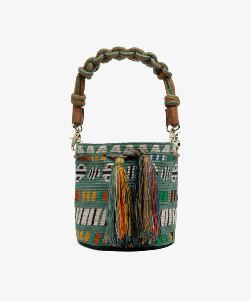 Crossbody Bag M with short macrame handle - ARIES - JADE GREEN & MULTICOLOR