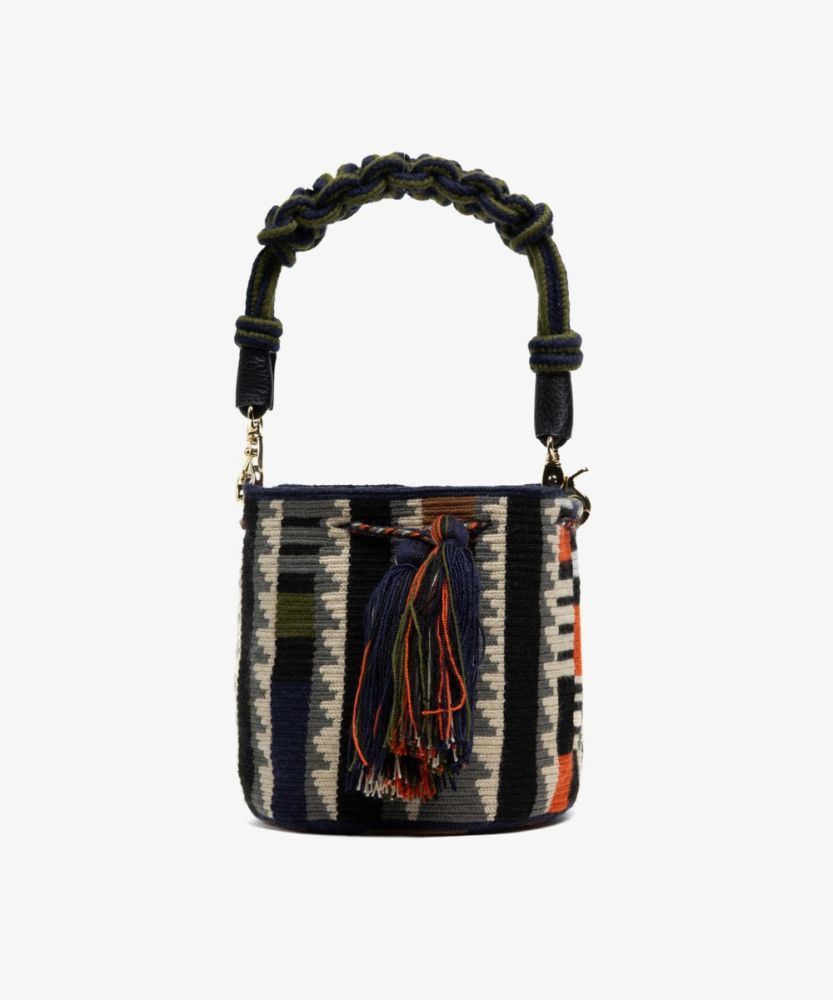 Crossbody Bag M with short macrame handle -  CORVUS - BLACK & GREY