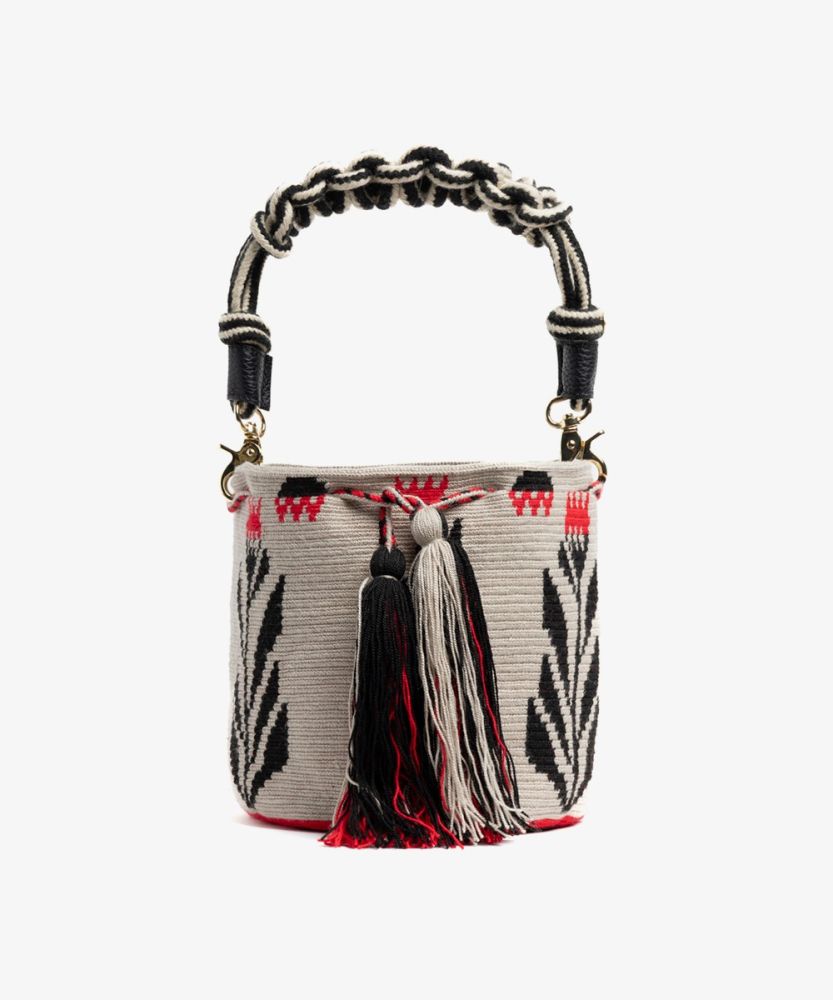 Crossbody Bag M WITH MACRAME HANDLE - ELOISE - BEIGE & RED
