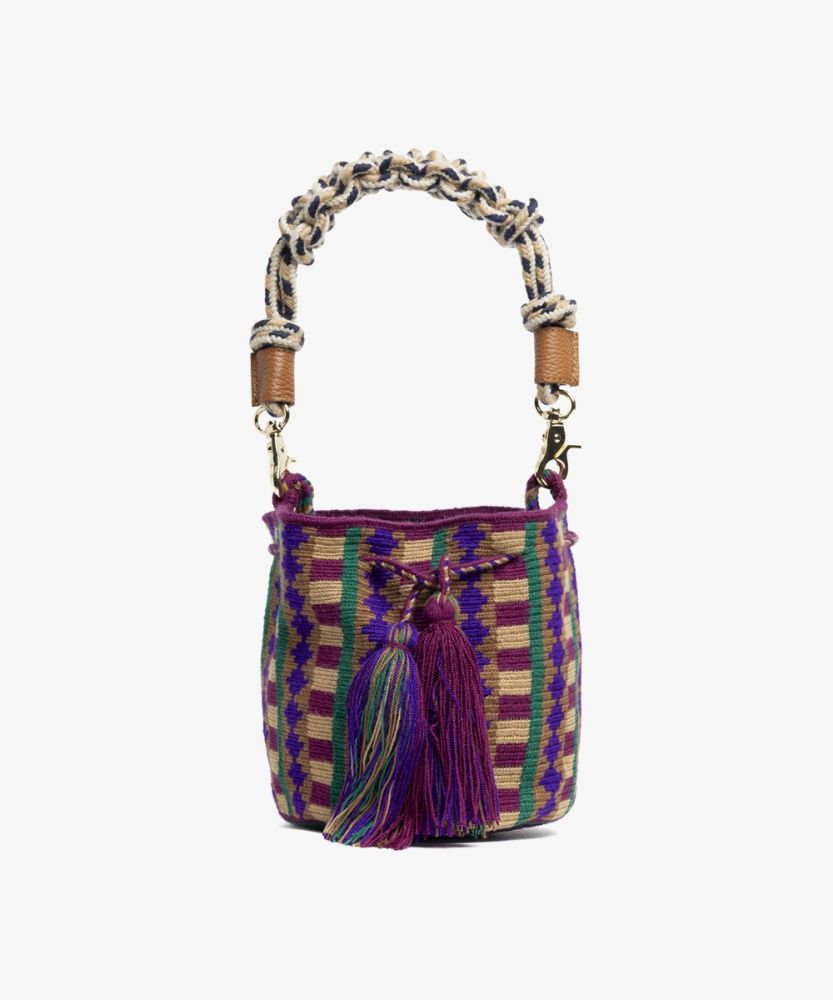 Crossbody Bag M with short macrame handle - DAWN -  BURGUNDY & GREEN
