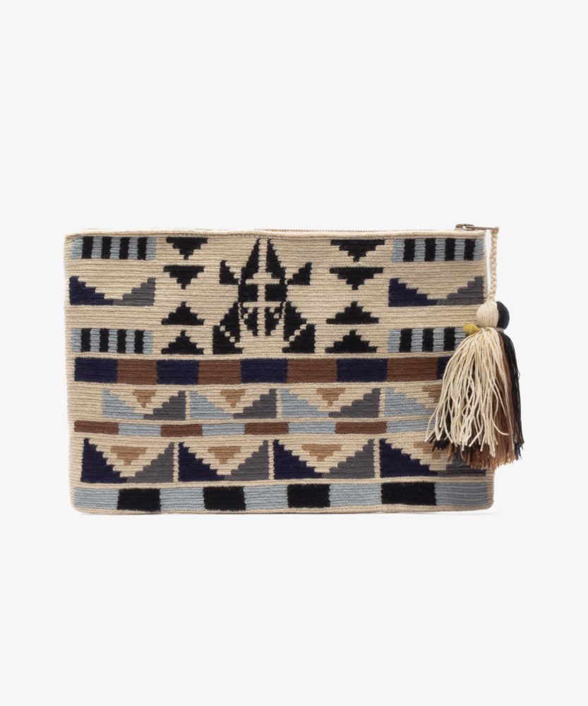 Clutch Bag - EDESIA - NAVY BLUE & BROWN