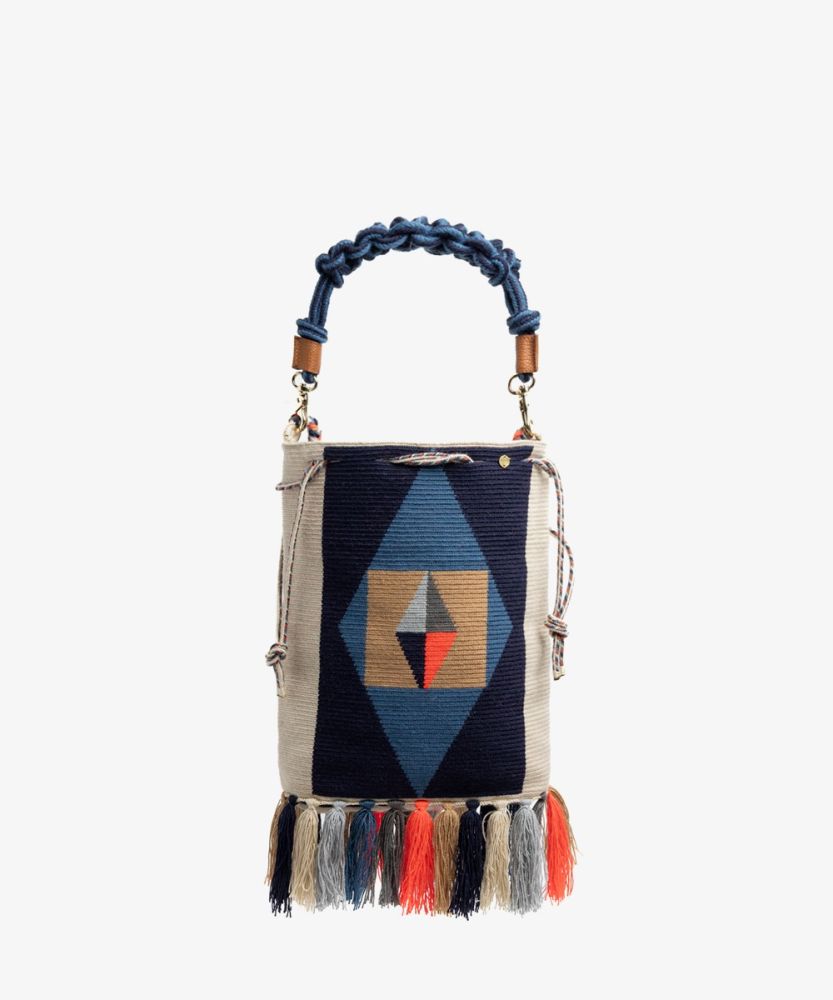Zoe bag w/ Macrame Handle - GANNET - BEIGE & NAVY BLUE