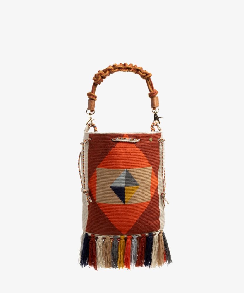 Zoe bag w/ Macrame Handle - GANNET - BROWN & TERRACOTA