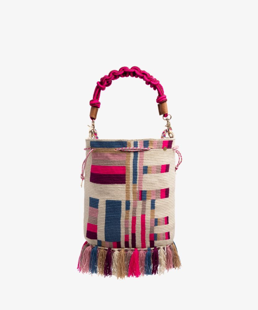 Zoe bag w/ Macrame Handle - CAPRICORNUS - BEIGE & PINK