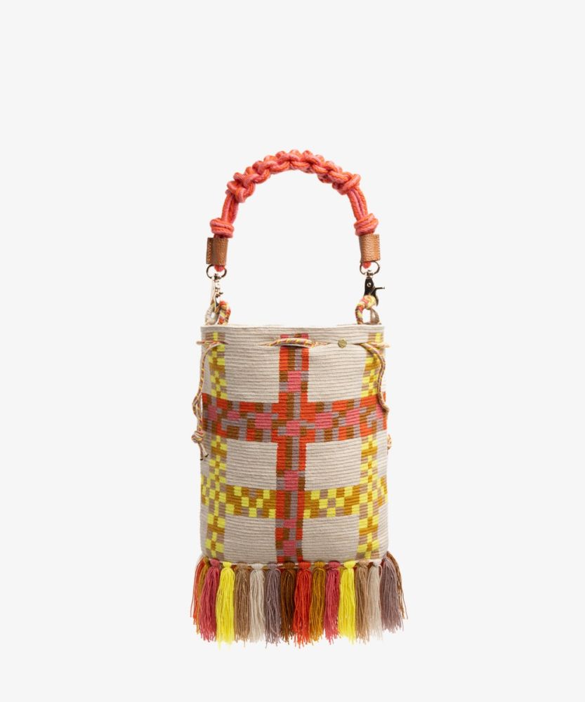 Zoe bag w/ Macrame Handle - DELPHINIUS - CORAL & YELLOW