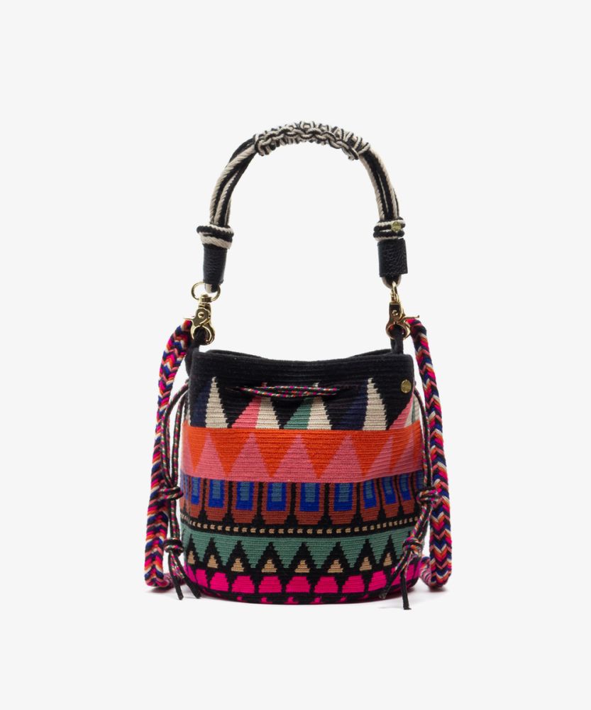 BOLSO MITRA CON ASA DE MACRAMÉ - YAKARTA - VERDE ESMERALDA & FUCSIA 