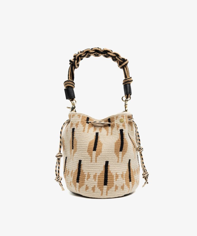MITRA bag W/ MACRAME STRAP - MARIGOLD - CAMEL & BEIGE