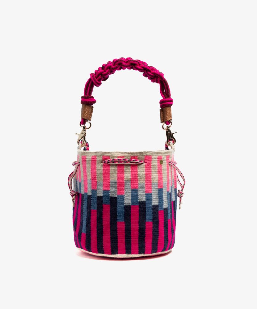 MITRA bag W/ MACRAME STRAP - LYNX - FUCHSIA & BLUE