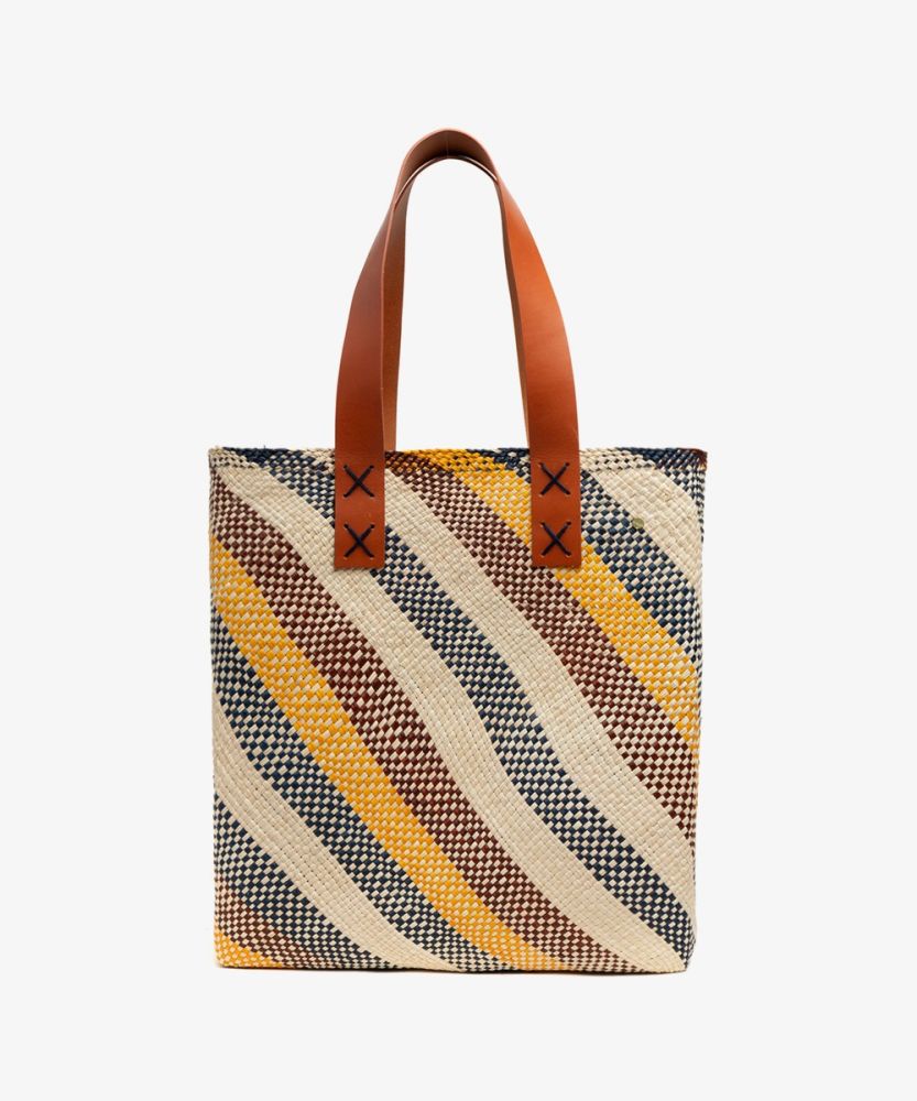 IRACA BASKET XL SIMOS LEATHER HANDLE - BEIGE & BURGUNDY