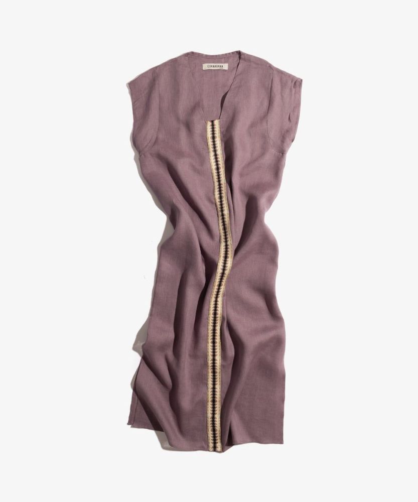 KAFTAN NILO - LINO MALLOW WITH RIBBON