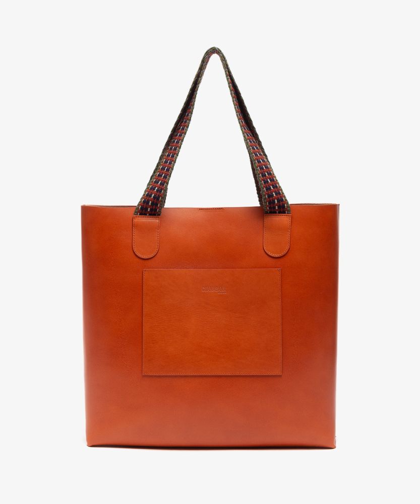LEATHER TOTE BAG BAND HANDLE - BROWN 