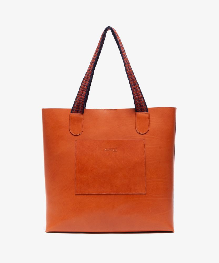 LEATHER TOTE BAG BAND HANDLE - BROWN 