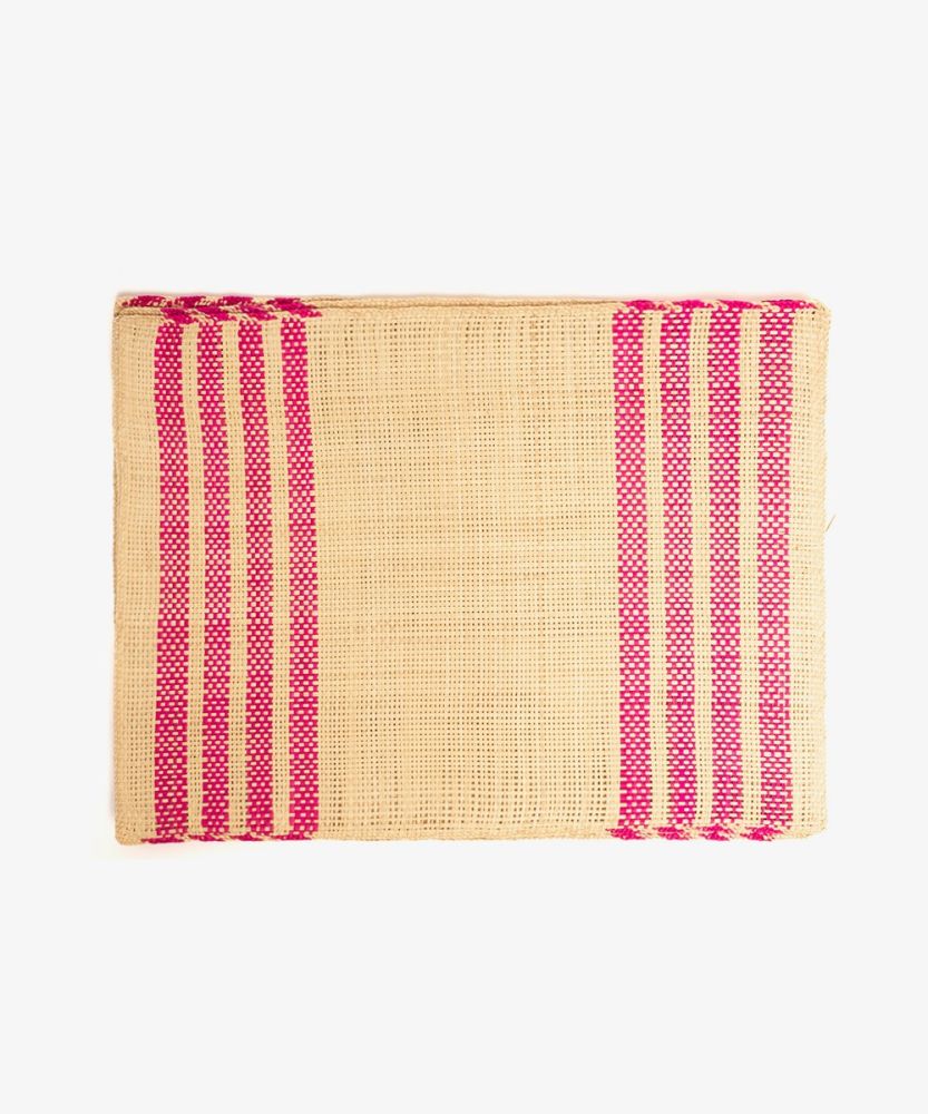 Straw placemat- SET OF 6- PINK & BEIGE