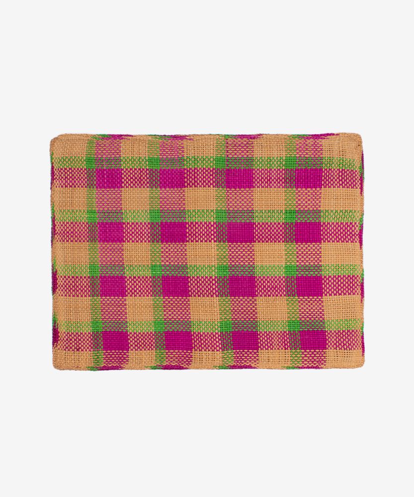 Straw placemat- SET OF 6- GREEN & FUCHSIA