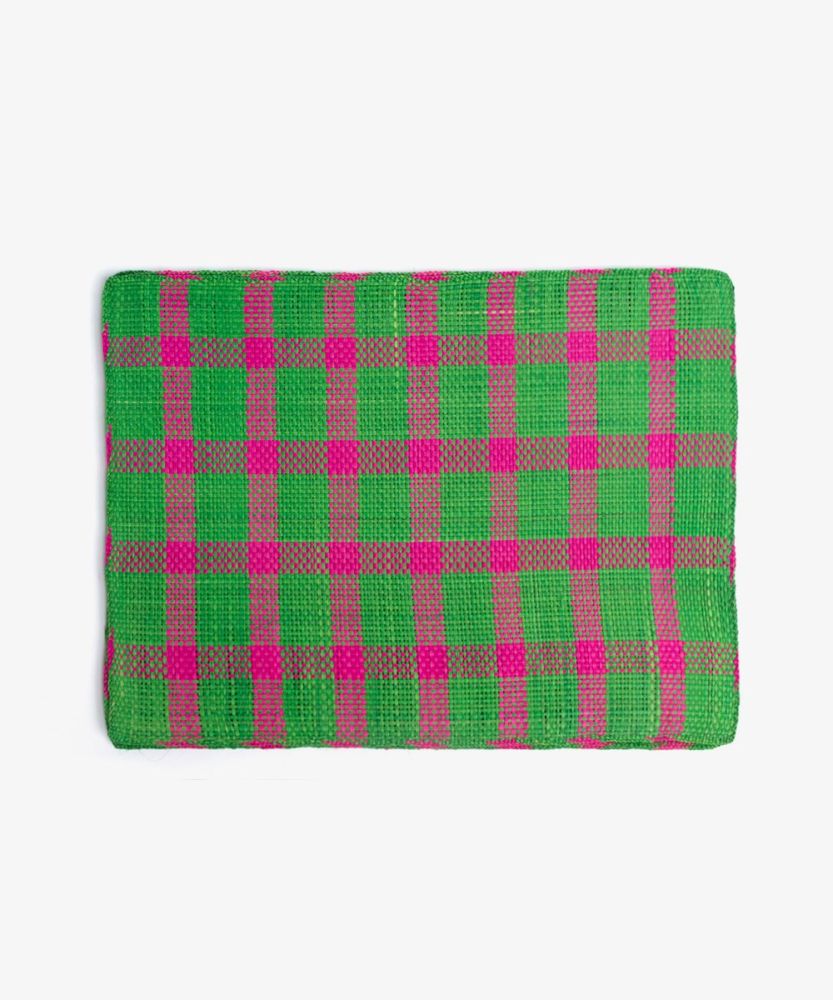 Straw placemat- SET OF 6- GREEN & FUCHSIA