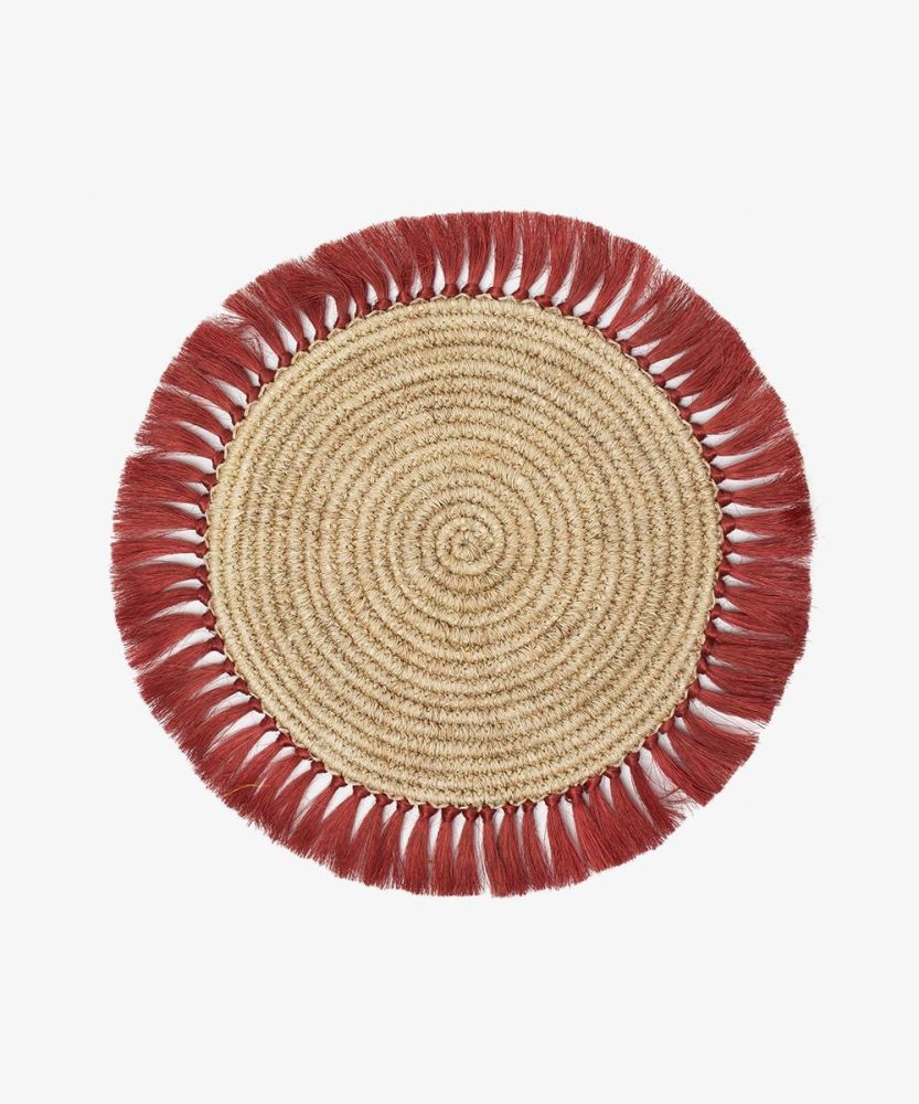FIQUE PLACEMAT TOAST WITH FRINGES - BURGUNDY