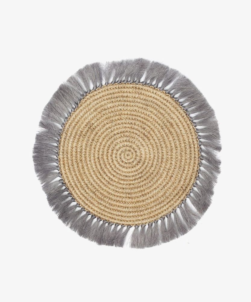 FIQUE PLACEMAT TOAST WITH FRINGES - GREY