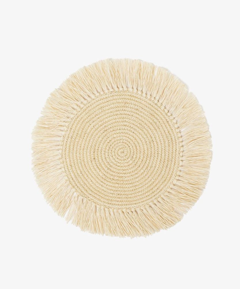 INDIVIDUAL DE FIQUE REDONDO CON FLECOS - BEIGE
