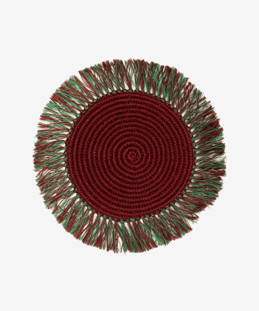 ROUND PLACEMAT FIQUE WITH FRINGES - BORDEAUX & TOAST