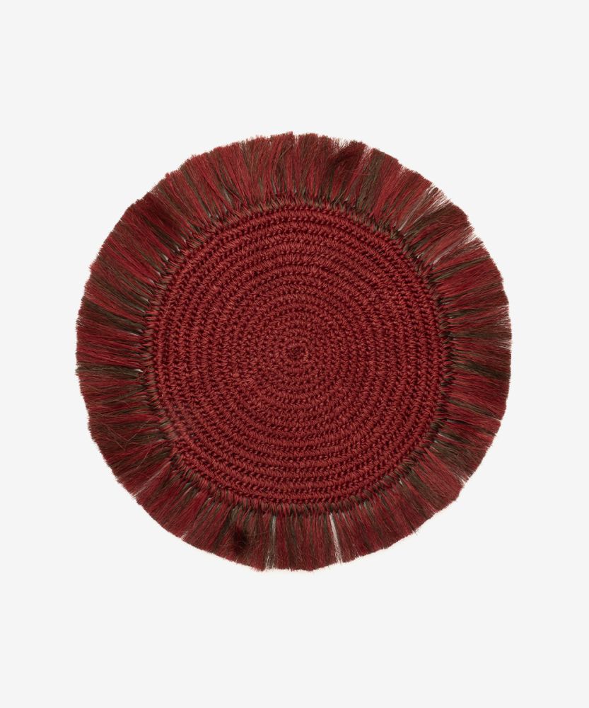 ROUND PLACEMAT FIQUE WITH FRINGES - BORDEAUX & TOAST