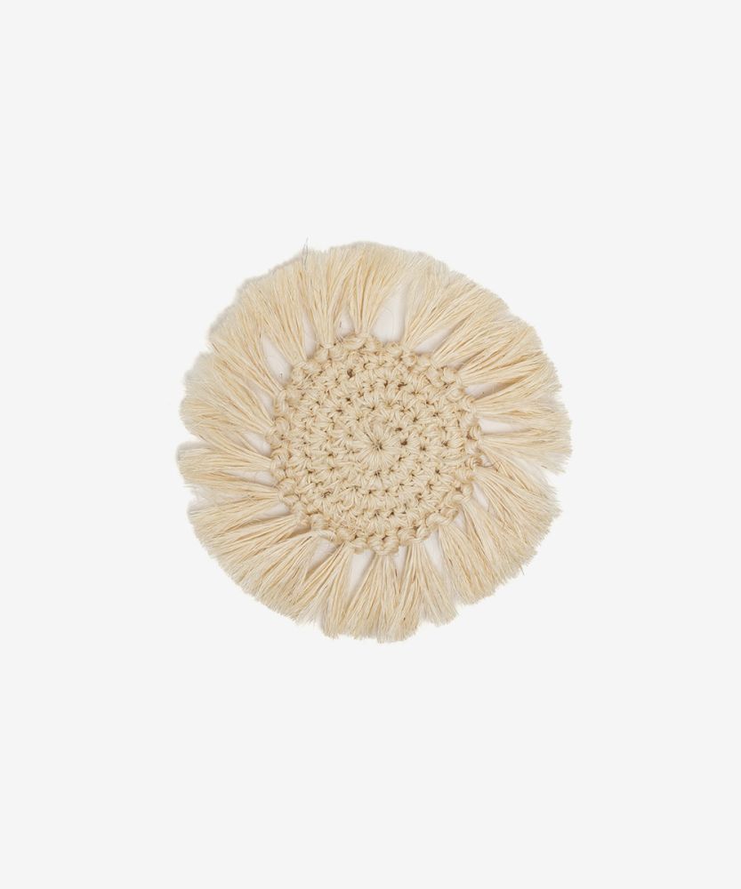 ROUND COASTER FIQUE WITH FRINGES - WHITE - PIECE