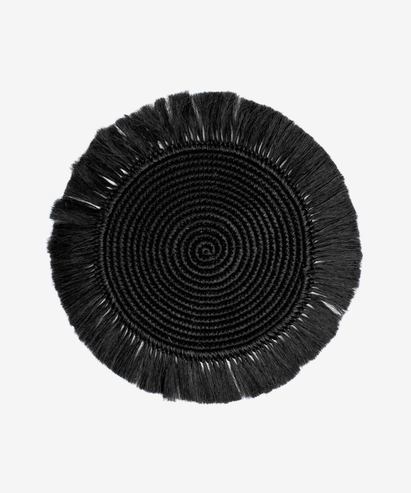 ROUND PLACEMAT FIQUE WITH FRINGES - BLACK & TOAST