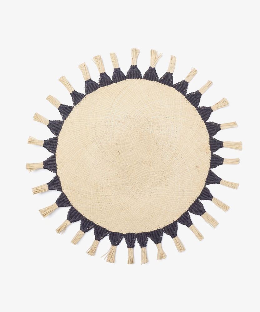 CELINE CENTERPIECE ROUND/ PLACEMAT - NATURAL & DARK BLUE