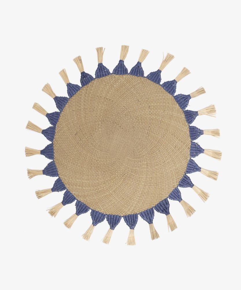 CELINE CENTERPIECE ROUND/ PLACEMAT - TOAST & PETROL BLUE
